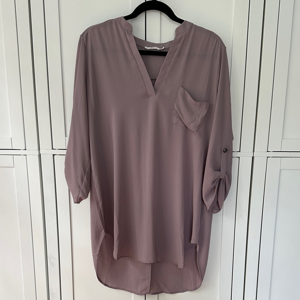 Lush Dusty Pink Blouse with Roll-Up Sleeves